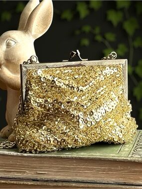 Vintage Glamorous Gold Sequin Evening Bag Antique